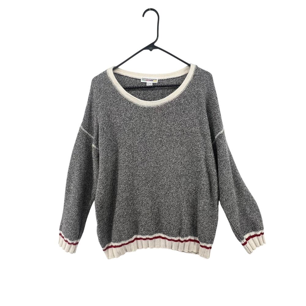 Cotton Country Sweater Size XL Gray Chunky Knit Scoop Neck Canada